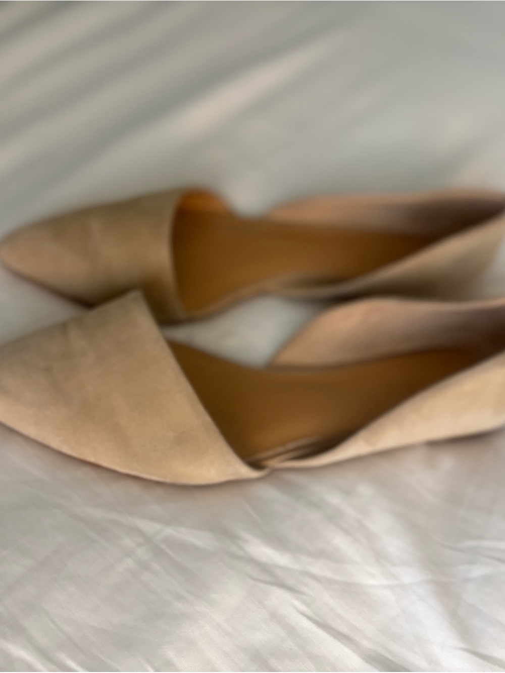 JCrew Suede Pointed-Toe D'Orsay Flats in Beige